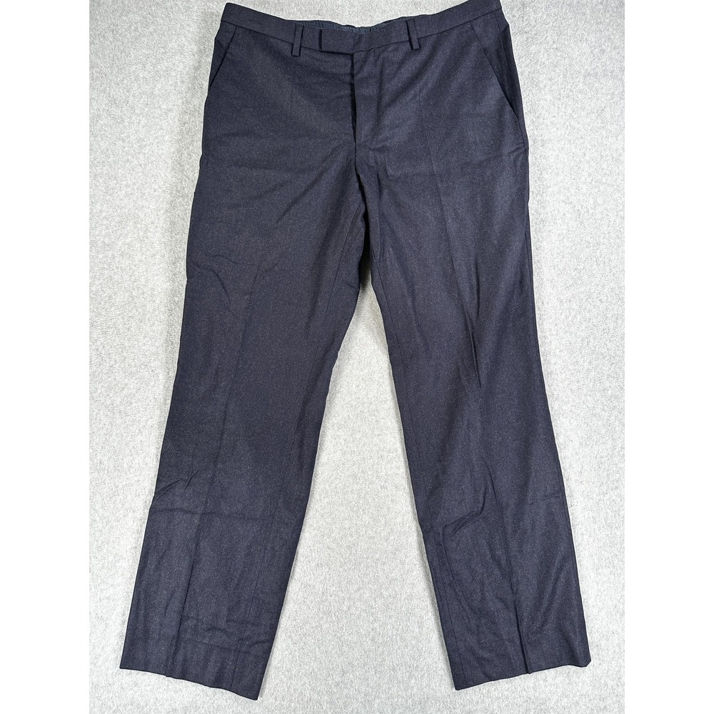 Hugo Boss Dress Pants Mens Wool 36x30 Blue Flat Front Straight Leg Shark7